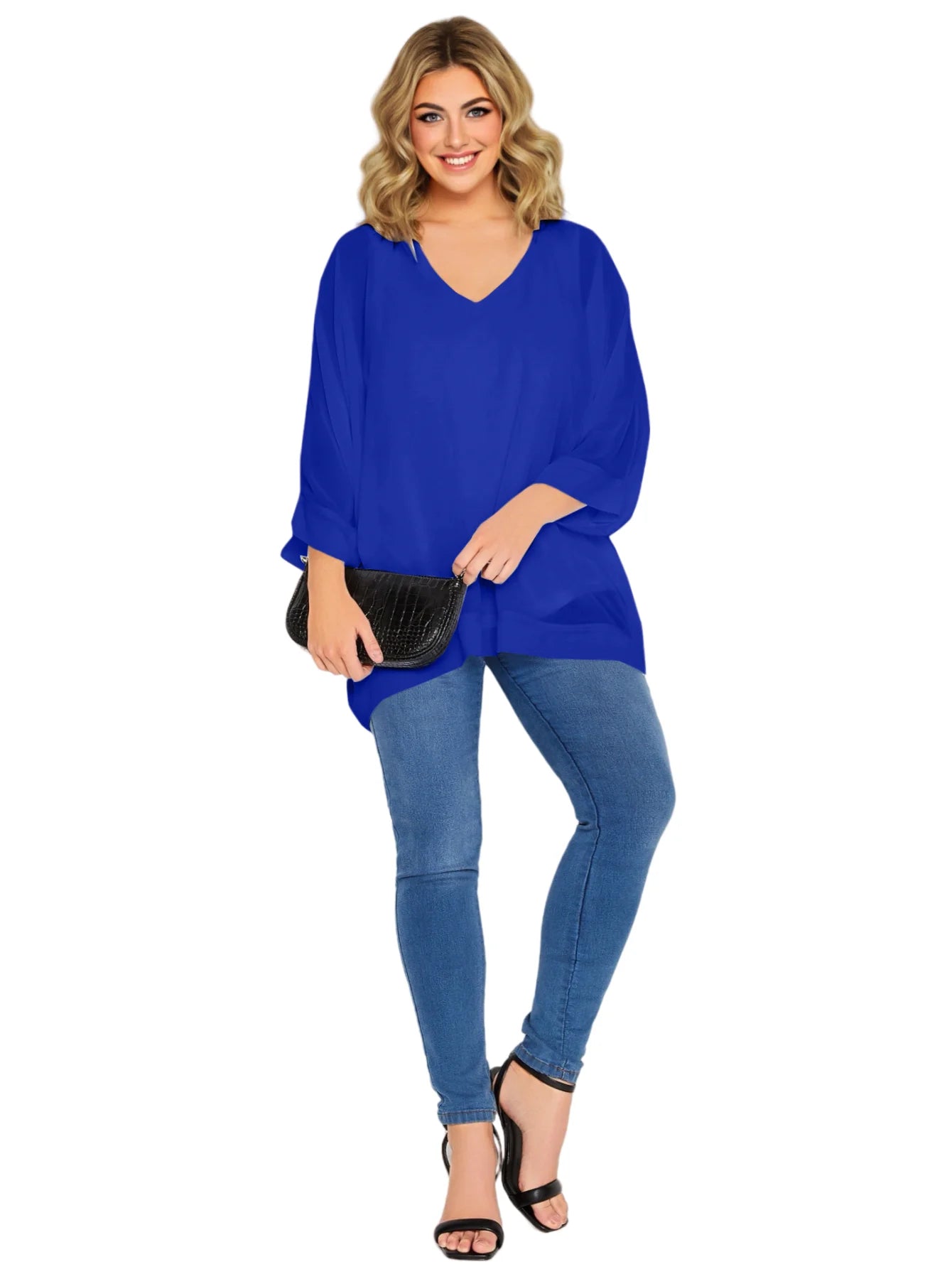 Women's Plus Size Elegant Cape Blouse V-neck Loose Oversized Flowy Casual Chiffon Blouse