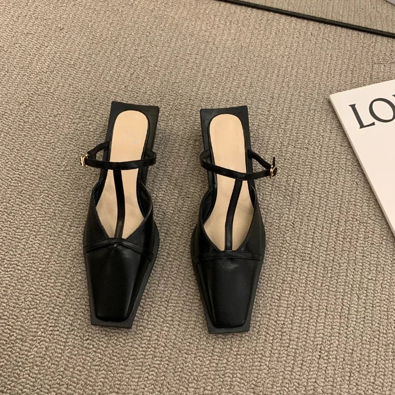 2025 Summer Women Mules Fashion Shallow Square Toe Dressy Sandal Women's Sandalias