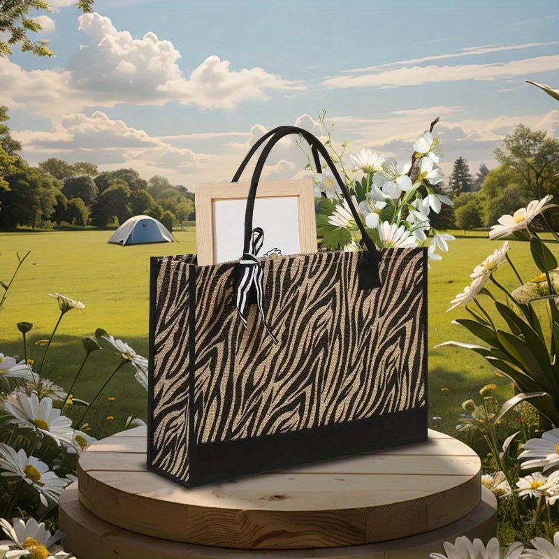 Fashionable Zebra and Leopard Print Large Capacity Storage Fashionable Handbag, Thick Waterproof Durable Tote Bag