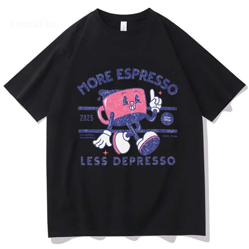 More Espresso Less Depresso T Shirt Men/women Vintage Graphic Unisex High Quality Cotton T-shirt.  XS-2X