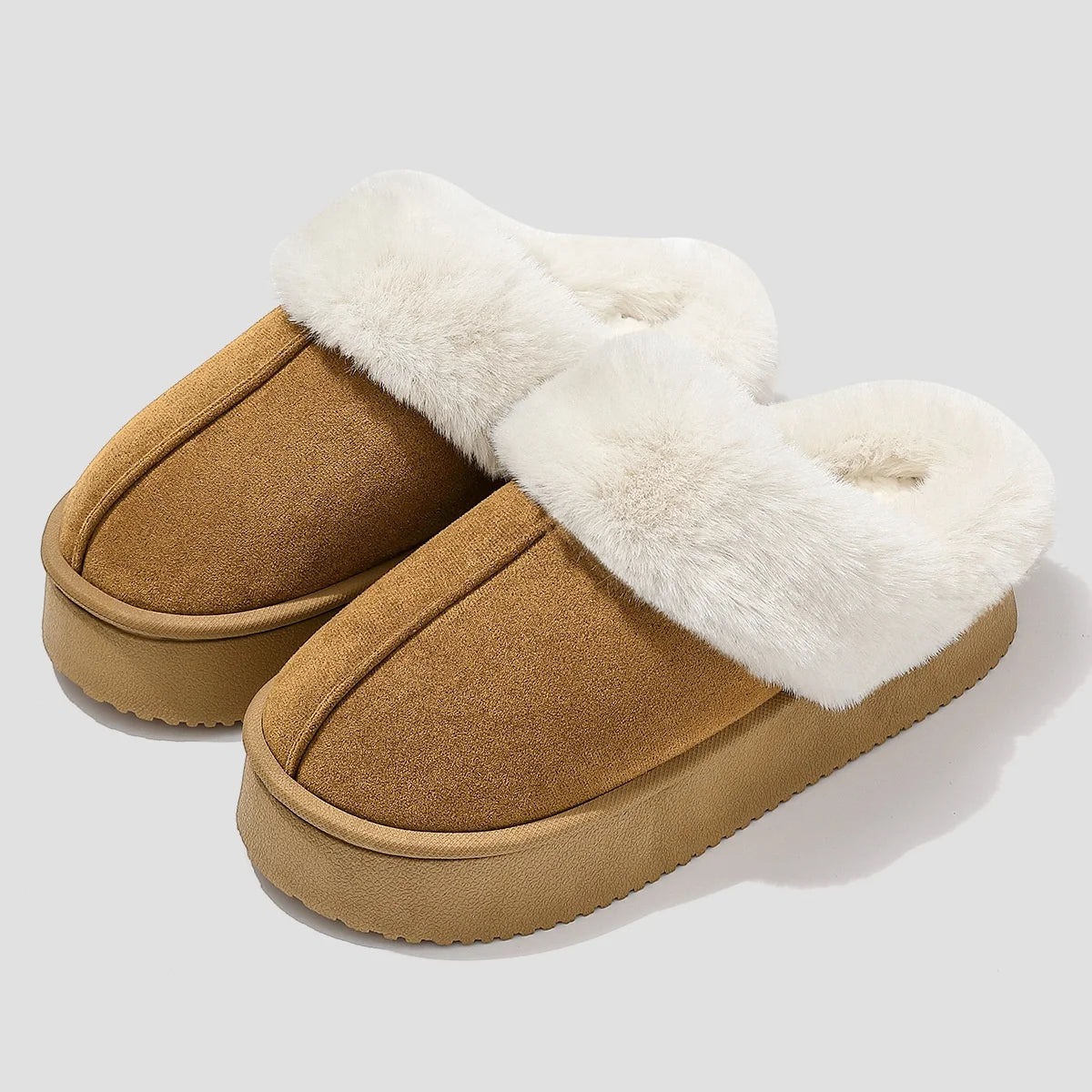 Women's Fluffy Slippers New Plush Warm Platform For Winter Indoor Semi-slippers Outdoor/Indoor Non-slip Cotton Shoes.