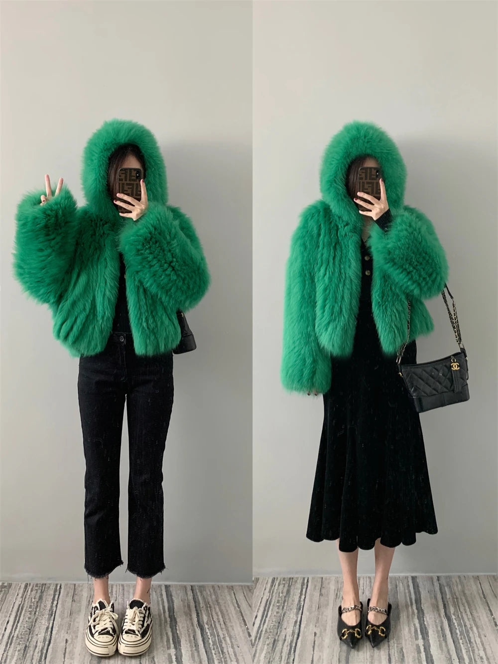 New Winter Real Fur Coat Natural Fox Fur Coat With Hood .