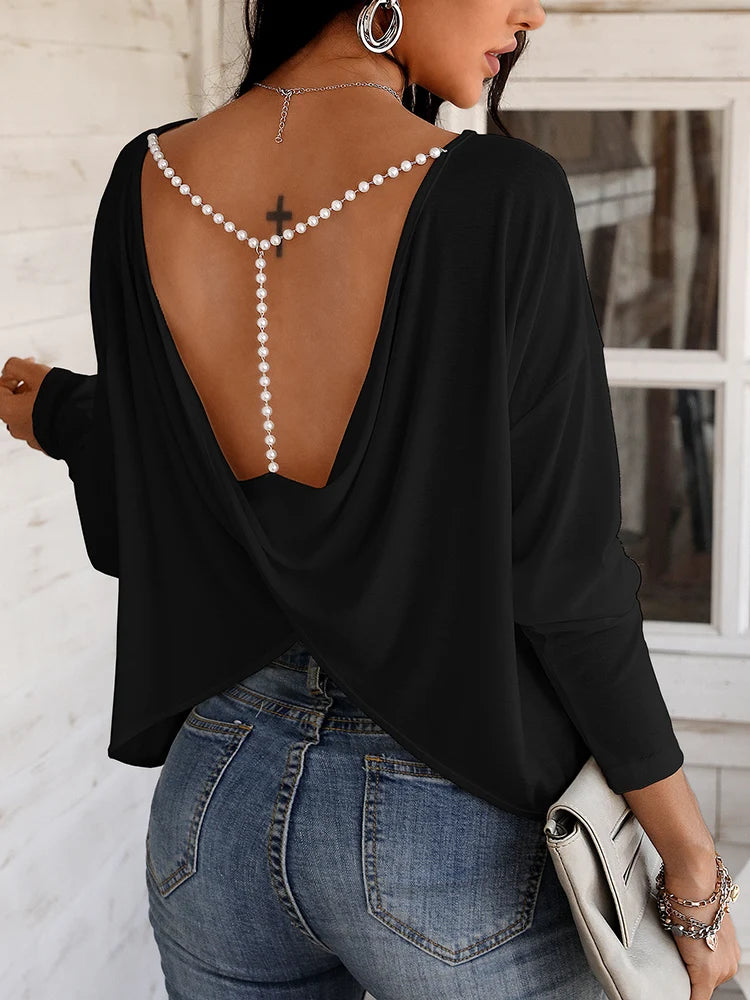 Beaded Strap Backless Twisted Top