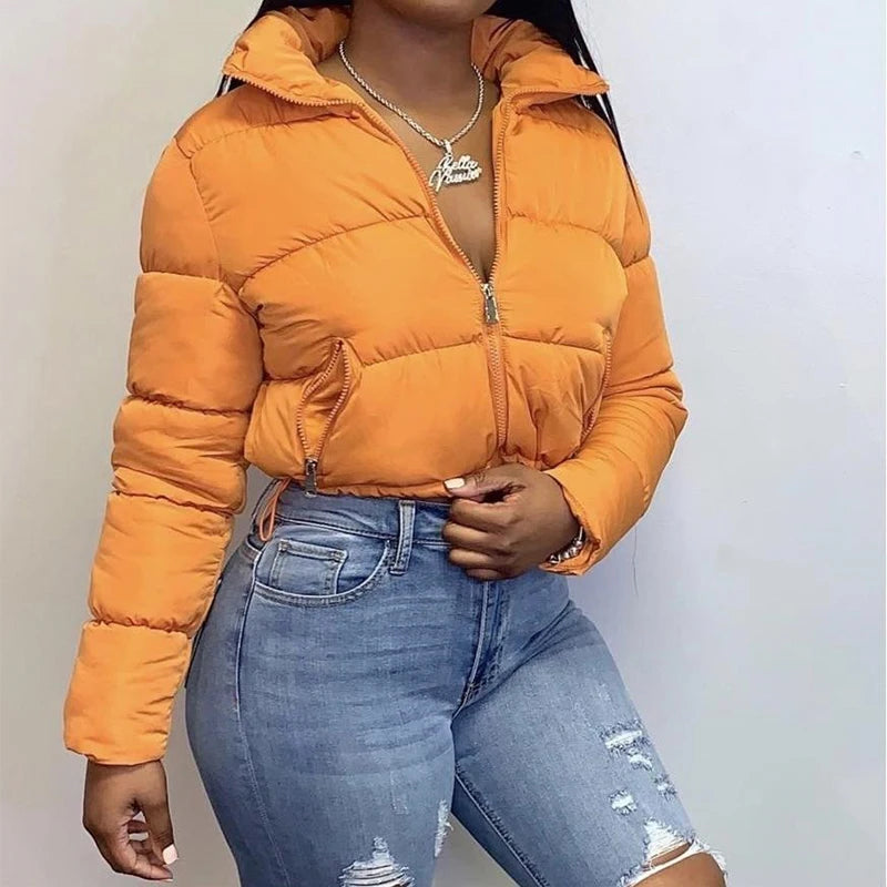 Women's Cropped Puffer Jacket - Oversized Bubble Down Coat