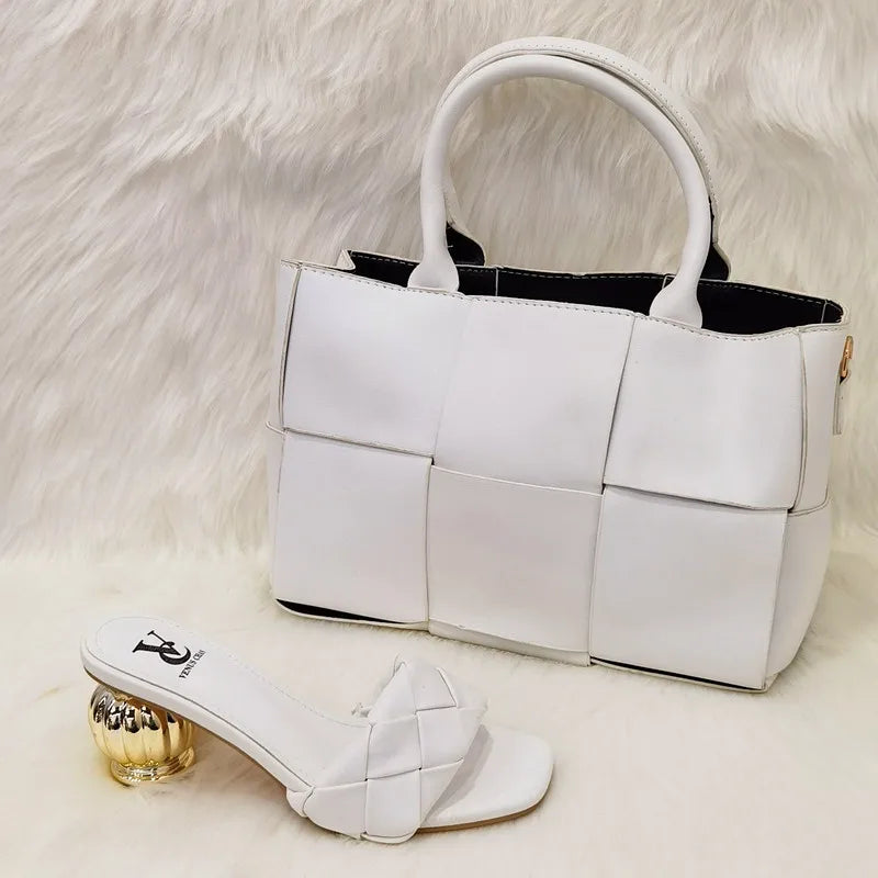 Italian latest design snake pattern platform with matching handbags