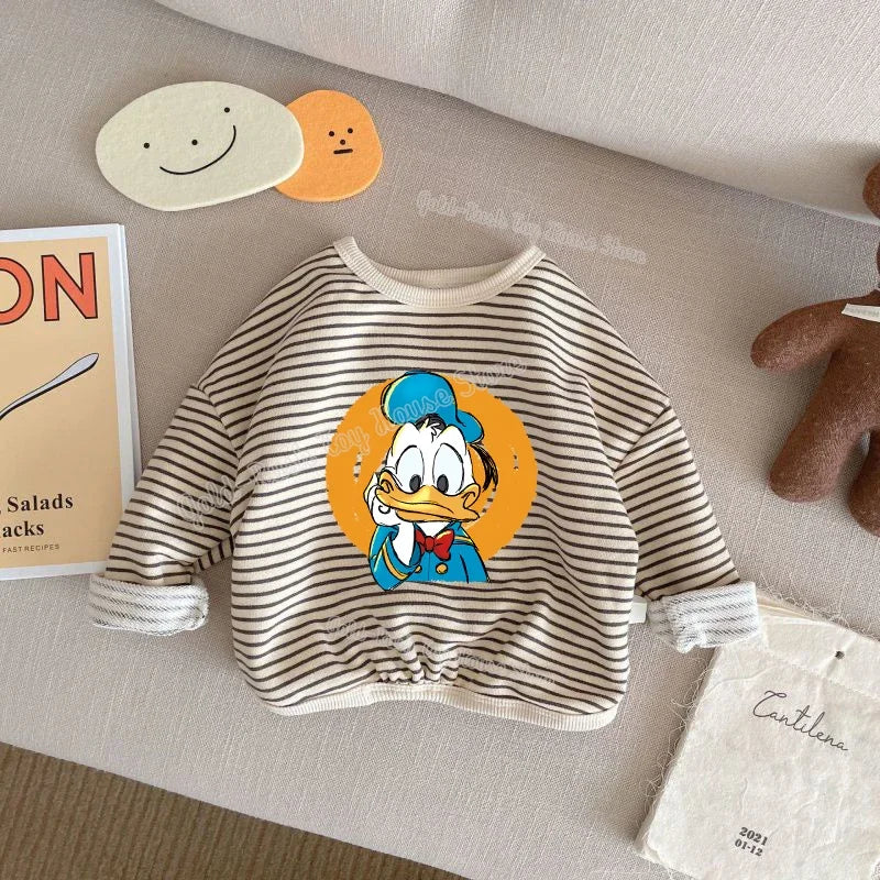 Disney Mickey Mouse 1-8T Cotton Children Clothing Long Sleeve T-shirts Striped Boy Girl Tops Kids T-shirt Autumn Spring Tee Kids