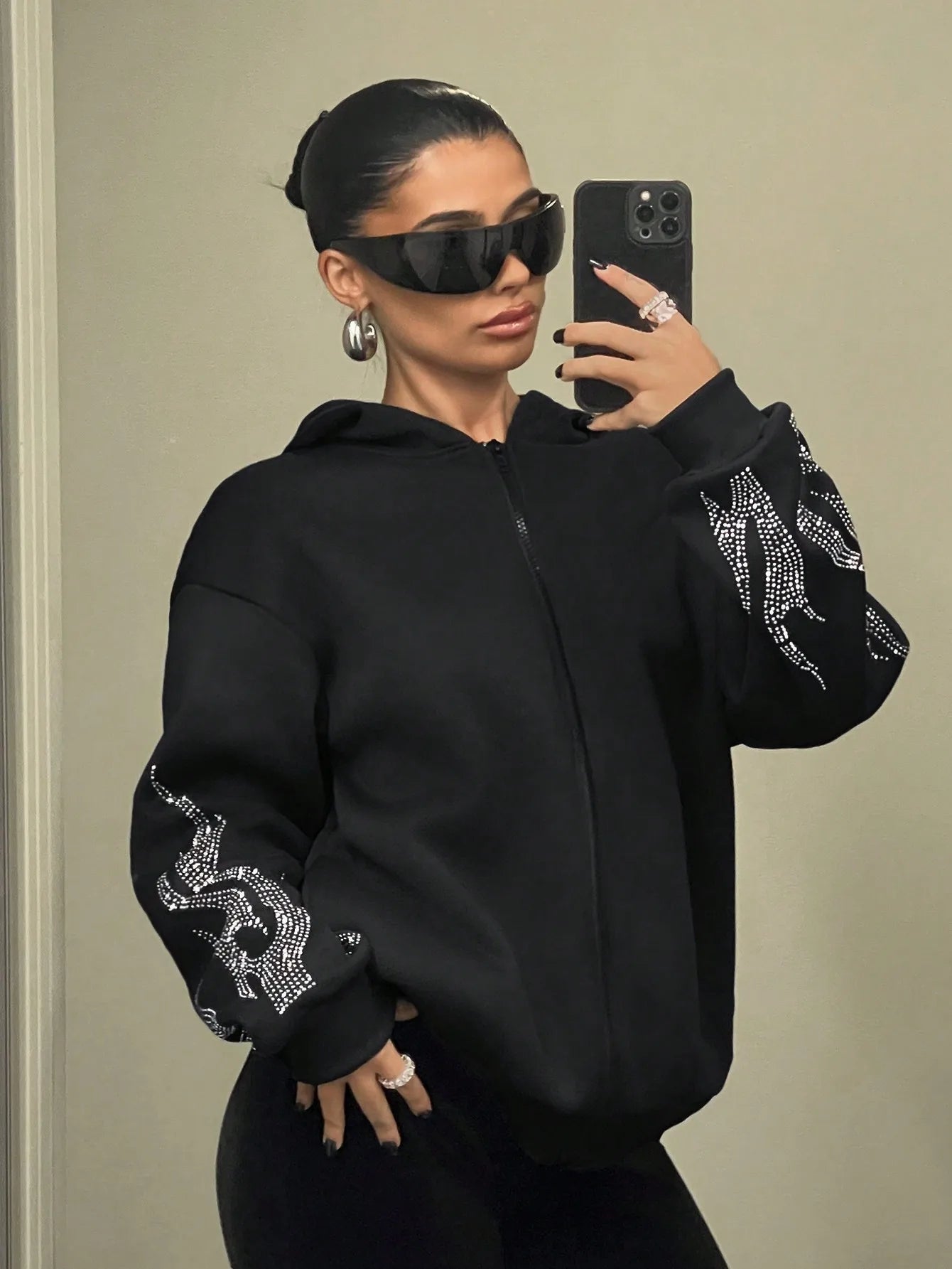 Y2K Flame Hooded Sweater - Trendy Loose Zip Up Hoodie for Women | Autumn Winter Streetwear