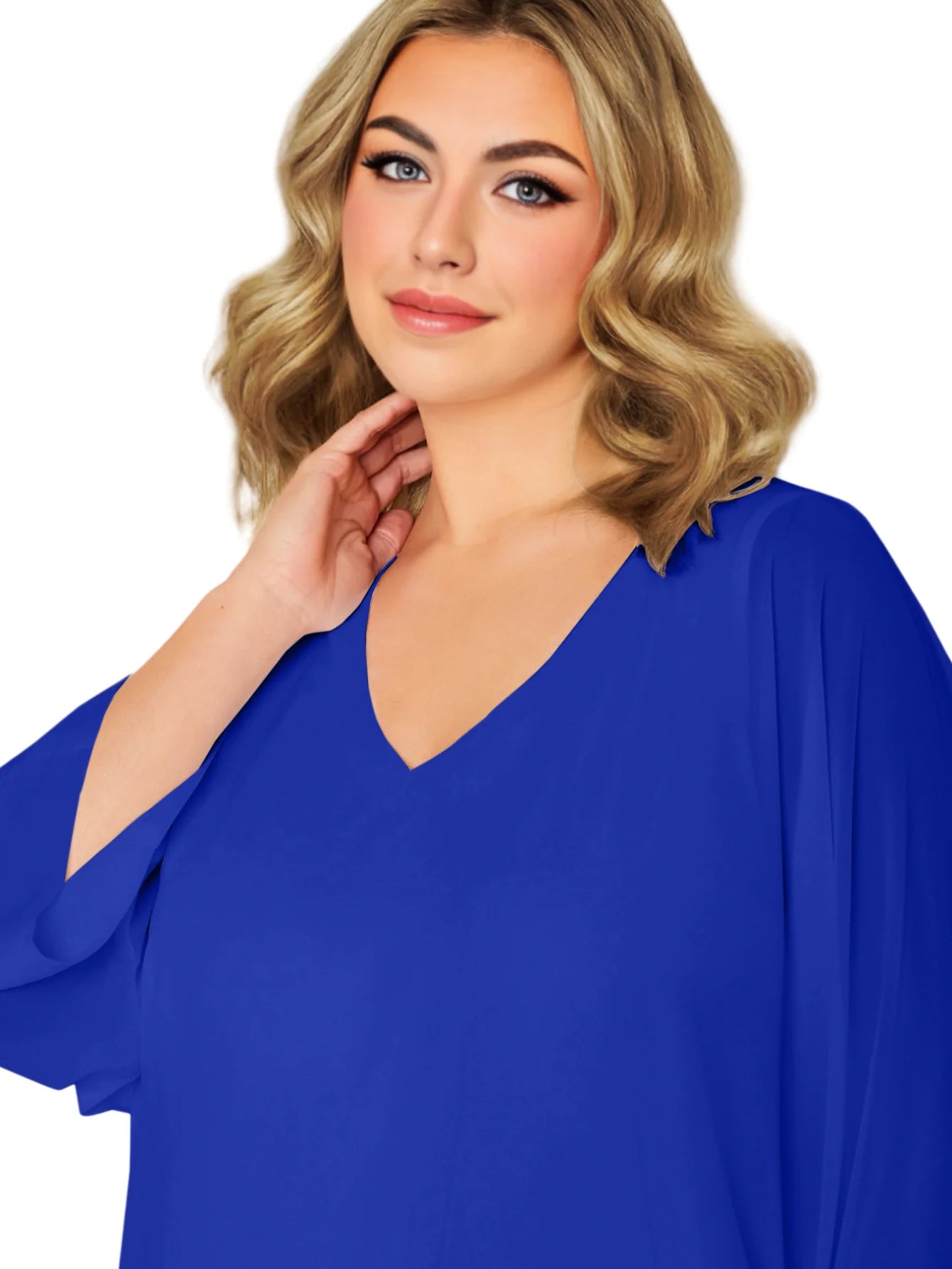 Women's Plus Size Elegant Cape Blouse V-neck Loose Oversized Flowy Casual Chiffon Blouse