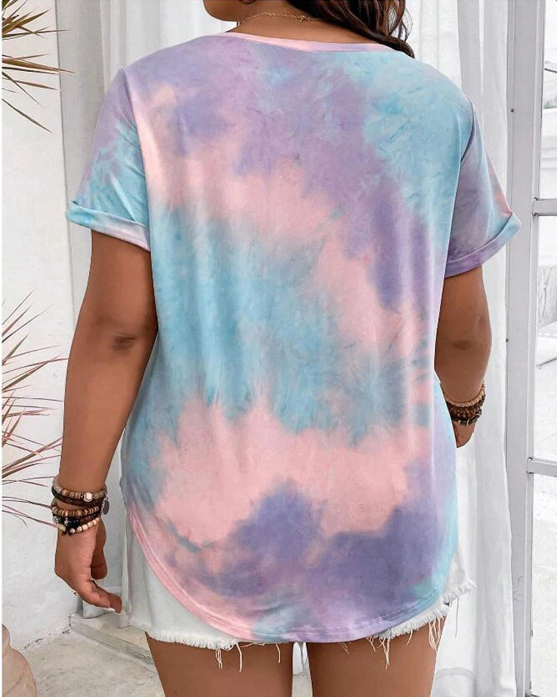 New Plus Size European Women's Casual V-neck Printed Pocket T-shirt