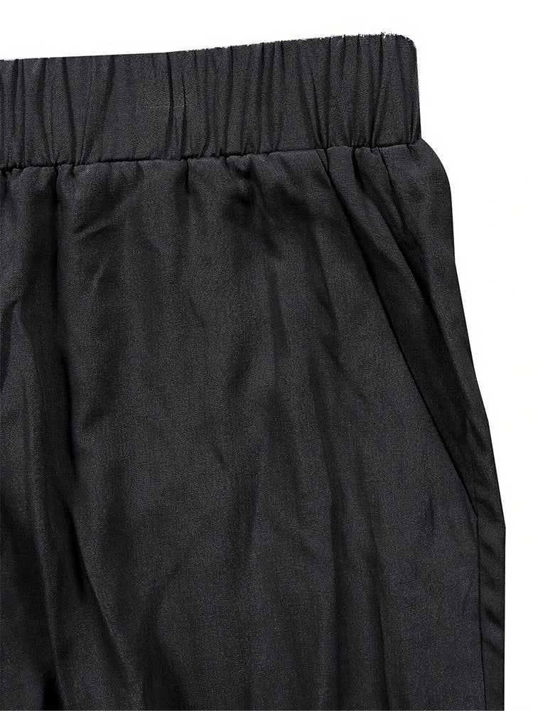 Plus Size Women's Black Casual Calf Slit Pants