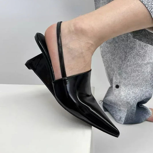 Fashion Wedge Sandals Pointed Toe Sandals Elegant Chunky Heel Mule Pumps