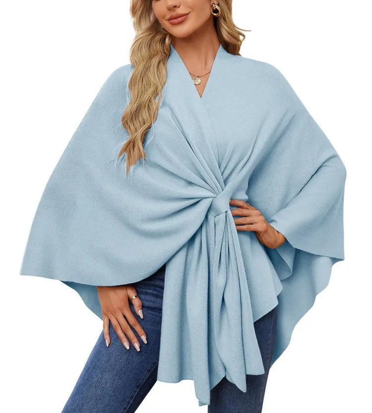 Women's Trendy Autumn And Winter Loose Elegant Shawl Wrap Casual Solid Colour Soft Open Front Poncho.