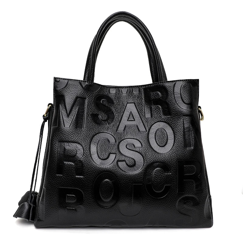 New Fashion Letter Printed Women's Bag with High Quality and Large Capacity Cowhide Commuter Bag