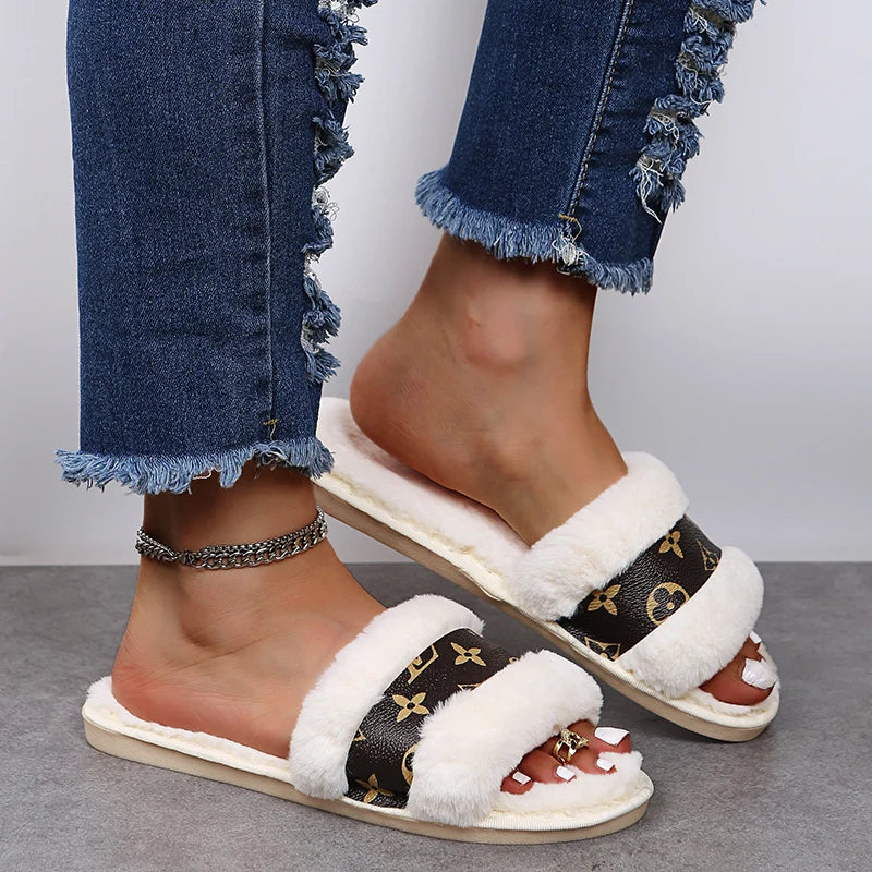 2025 Women's Sandals Flat Heel fur Ladies Summer Flip Flops