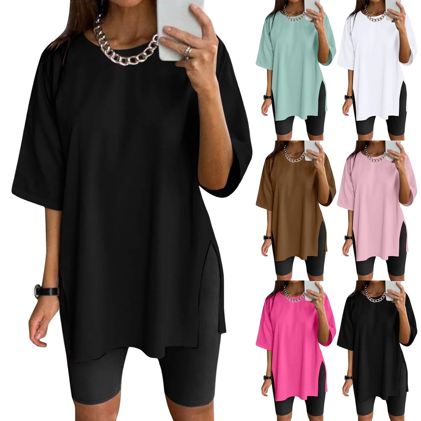Long Short Sleeve Loose Crew Neck Top.  SZ: S-xxL