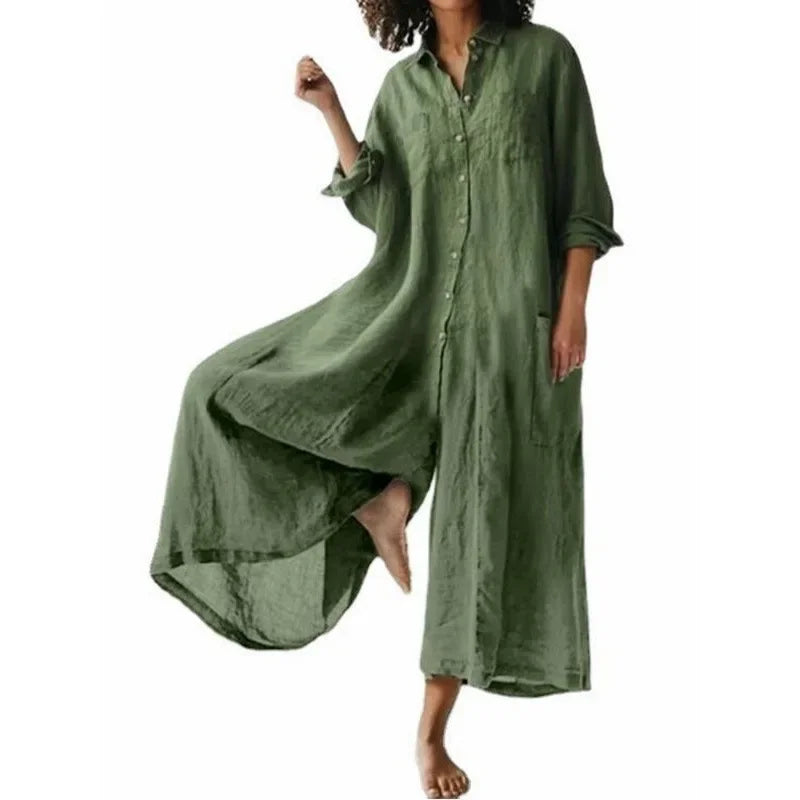 New 2025 Casual Quality Cotton Linen Comfortable Loose Wide Leg Pants Jumpsuit Women's Fashion.  S-5X