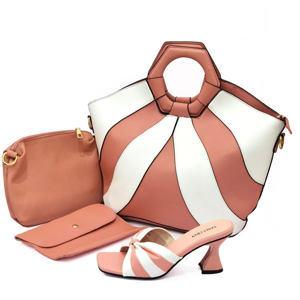 Italian latest design snake pattern platform with matching handbags