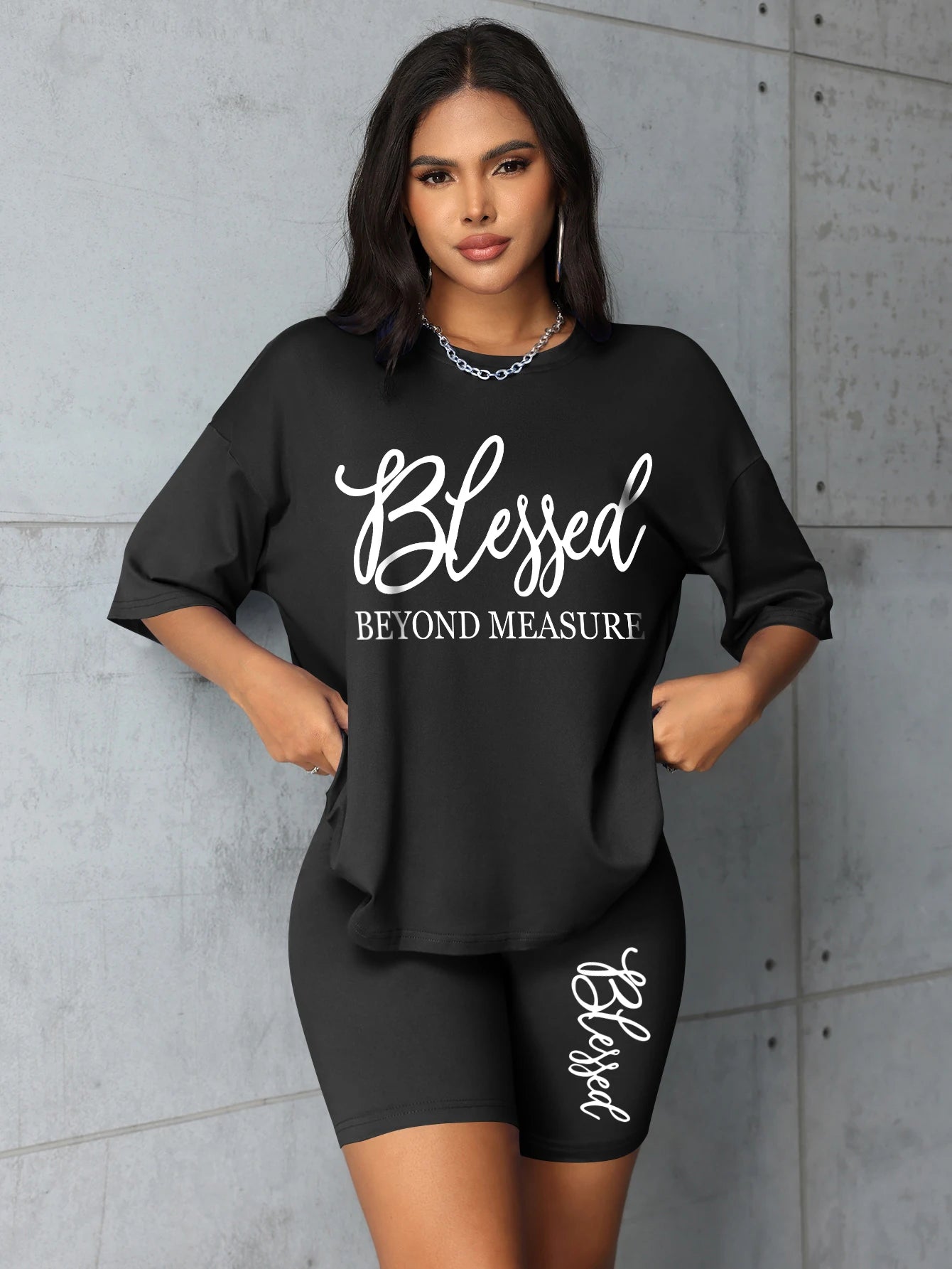 Plus size set for women Summer 2 pieces Blessed printed women's set