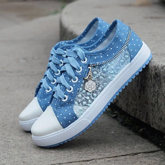 Women's Hollow Denim Mesh Shoe Flat Casual Breathable Shoe .  кроссовки женские Scarpe Donna