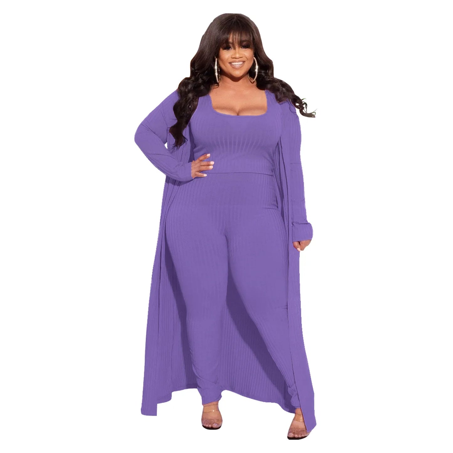 Plus Size Set Flattering long-sleeved Sweater High Elasticity 3 Piece Outfit