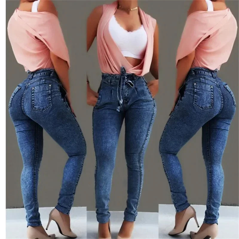 Women High Waist Denim Pants Sexy Stretchy Hips Pants /Trouser Sexy Mom Jeans 2025.  S-3X