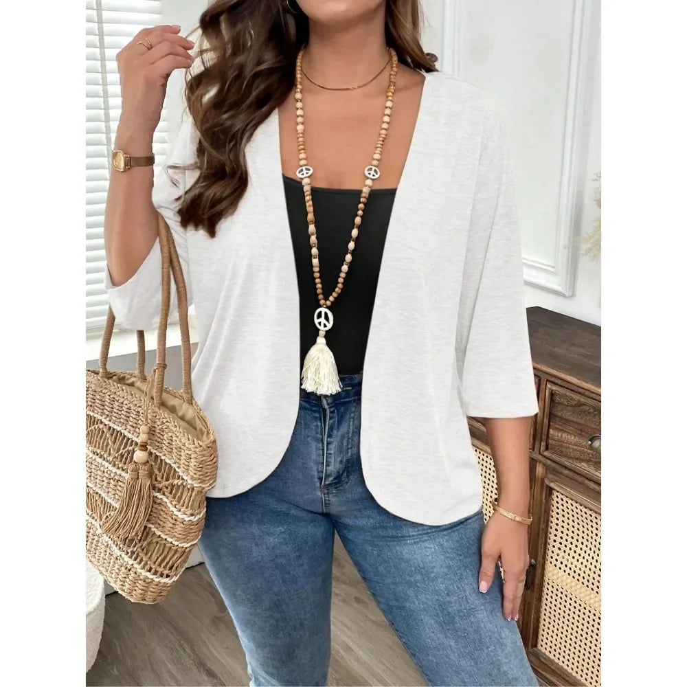 Plus Size Women's Hem Casual Cardigan Fashion Layering Comfortable and Trendy Cardigan.  !X-5X