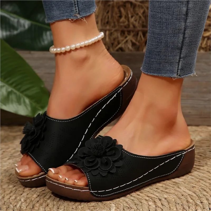 Women Sandals Summer Elegant Slides Sandals Low Wedge Casual Footwear