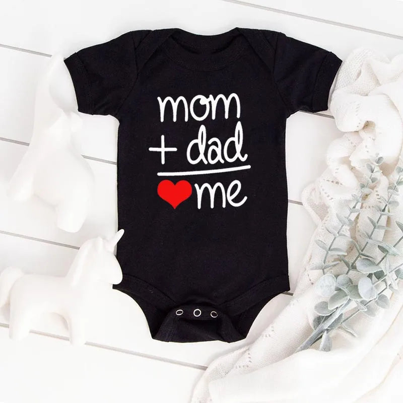 Mom Plus Dad Equals Me Baby Romper Boy Girl Newborn Bodysuit Toddler Infant Funny Cute Rompers Jumpsuit Outfits