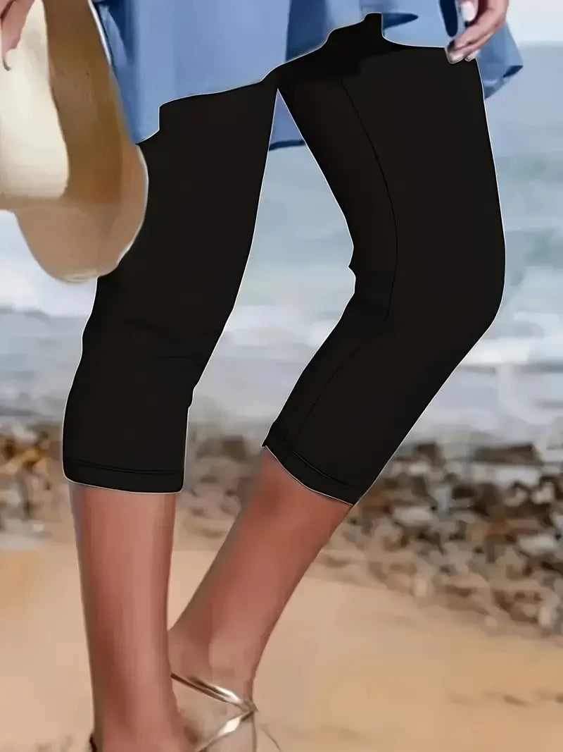 Casual Sports Yoga Capri Women's Plus Size Elastic Waist Cropped Casual Leggings