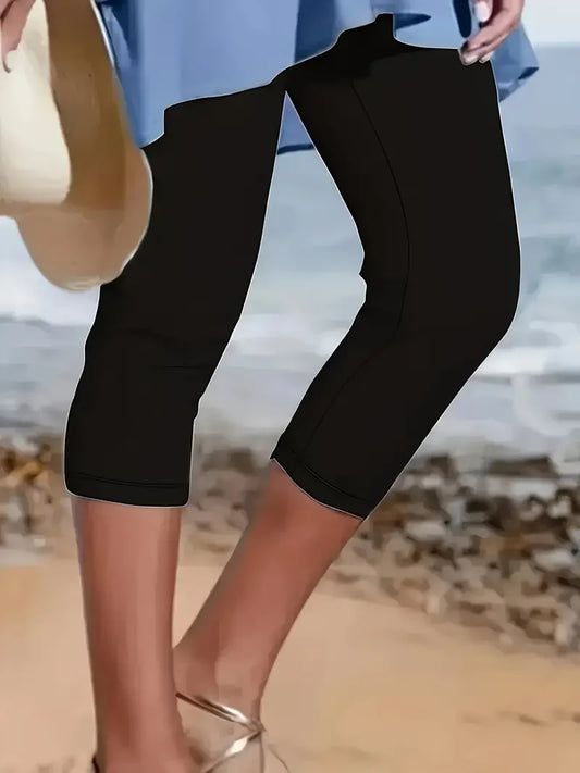 Casual Sports Yoga Capri Women's Plus Size Elastic Waist Cropped Casual Leggings