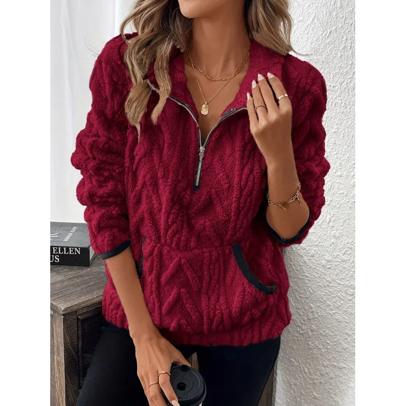 Oversized Fleece Sweatshirts Autumn Half Zip Long Sleeve Fluffy Soft Pullover Outwear.  S-3X