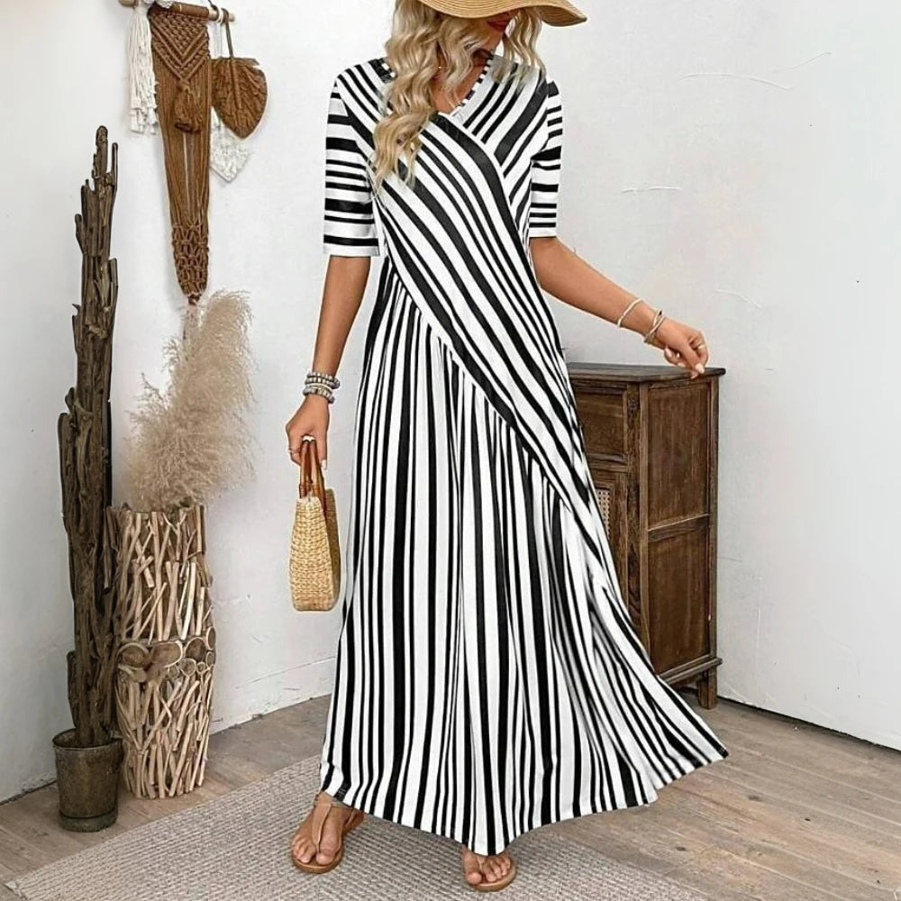 Casual Elegant Dress 2025 Short Sleeve Long Style Party Dress.  S-2X