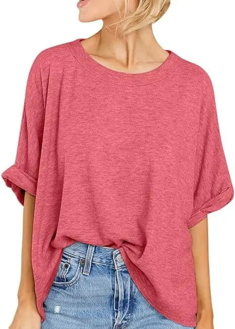 Women's  Quality Over size Short Sleeve Casual Loose Basic Tee.  S-2XL