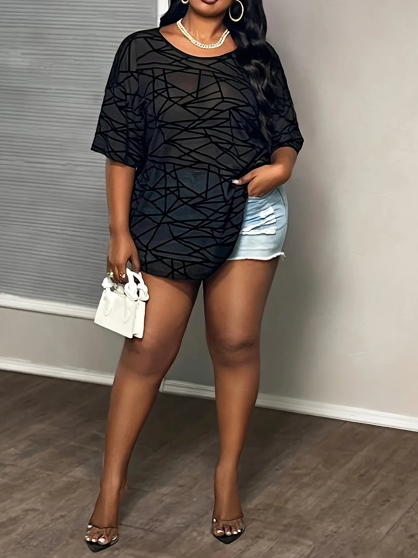 Women's large size casual black top sexy fashion loose summer top..  Very Popular!