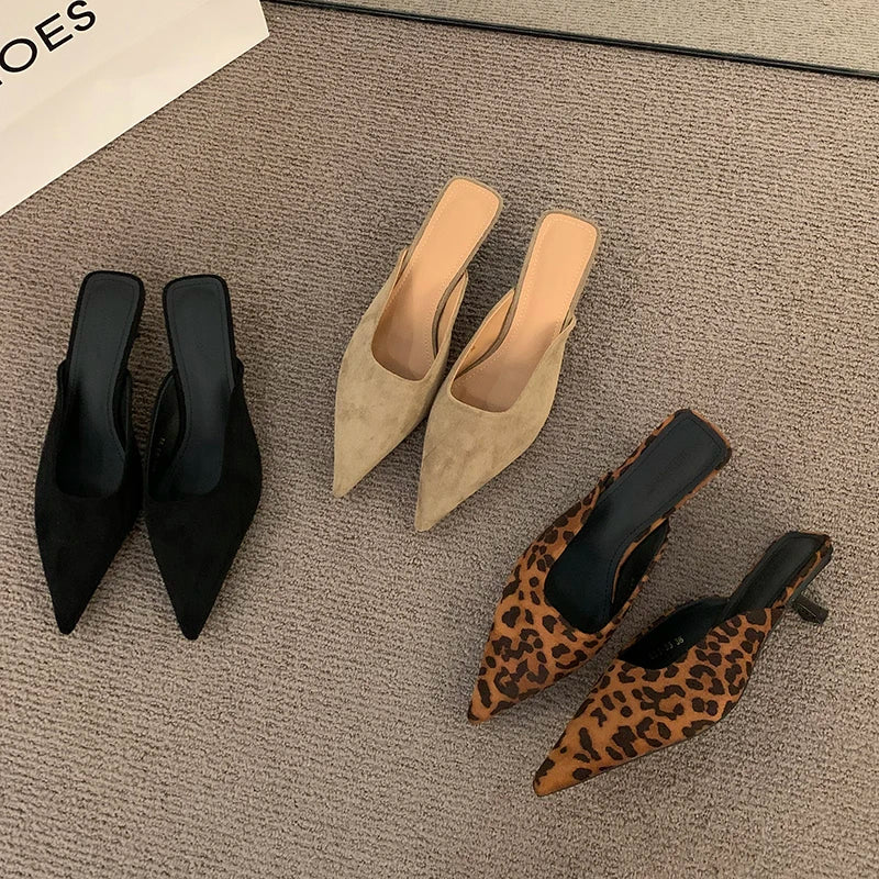 Designer Pointed Toe Mules Fashion Shallow Slip On Casual Low Heel Ladies Slides
