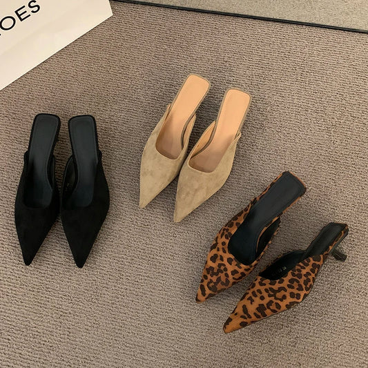 Designer Pointed Toe Mules Fashion Shallow Slip On Casual Low Heel Ladies Slides
