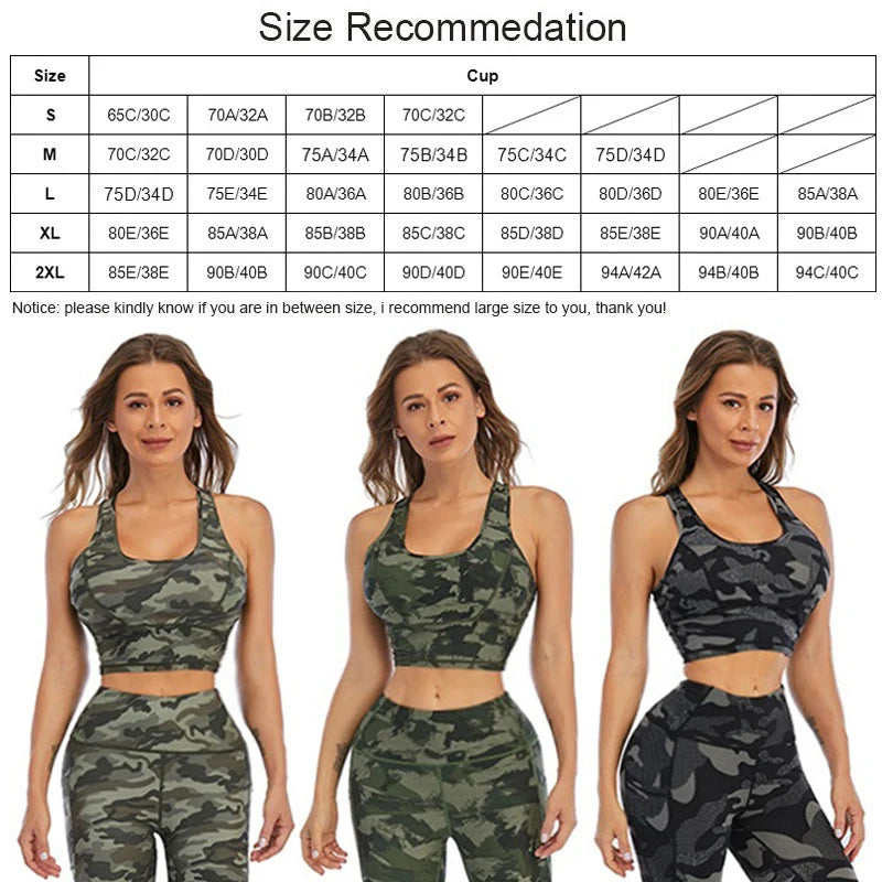 Camouflage Breathable Sports Bra, Fitness Yoga Crop Top