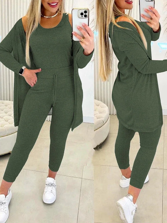 Fall Three Piece Set 2025 Casual Tank Top & Drawstring Pants Set & Coat Matching 3 Pieces Sport Wear.    S-2X