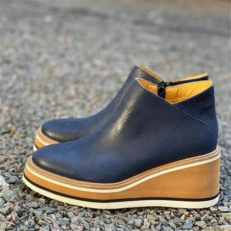Ankle Boot Women Fashion Leather Wedge Heel Platform Boots , Botas De Mujer