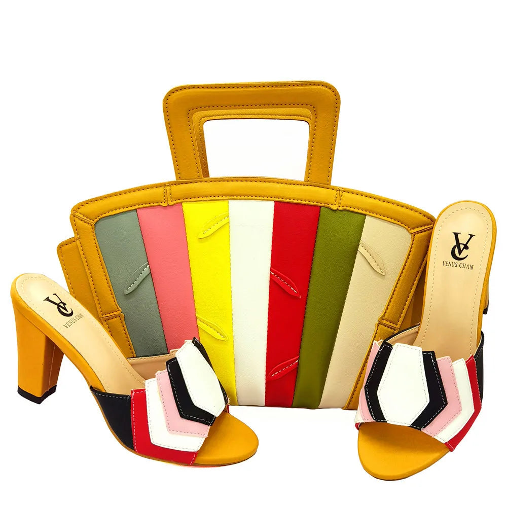 Italian latest design snake pattern platform with matching handbags