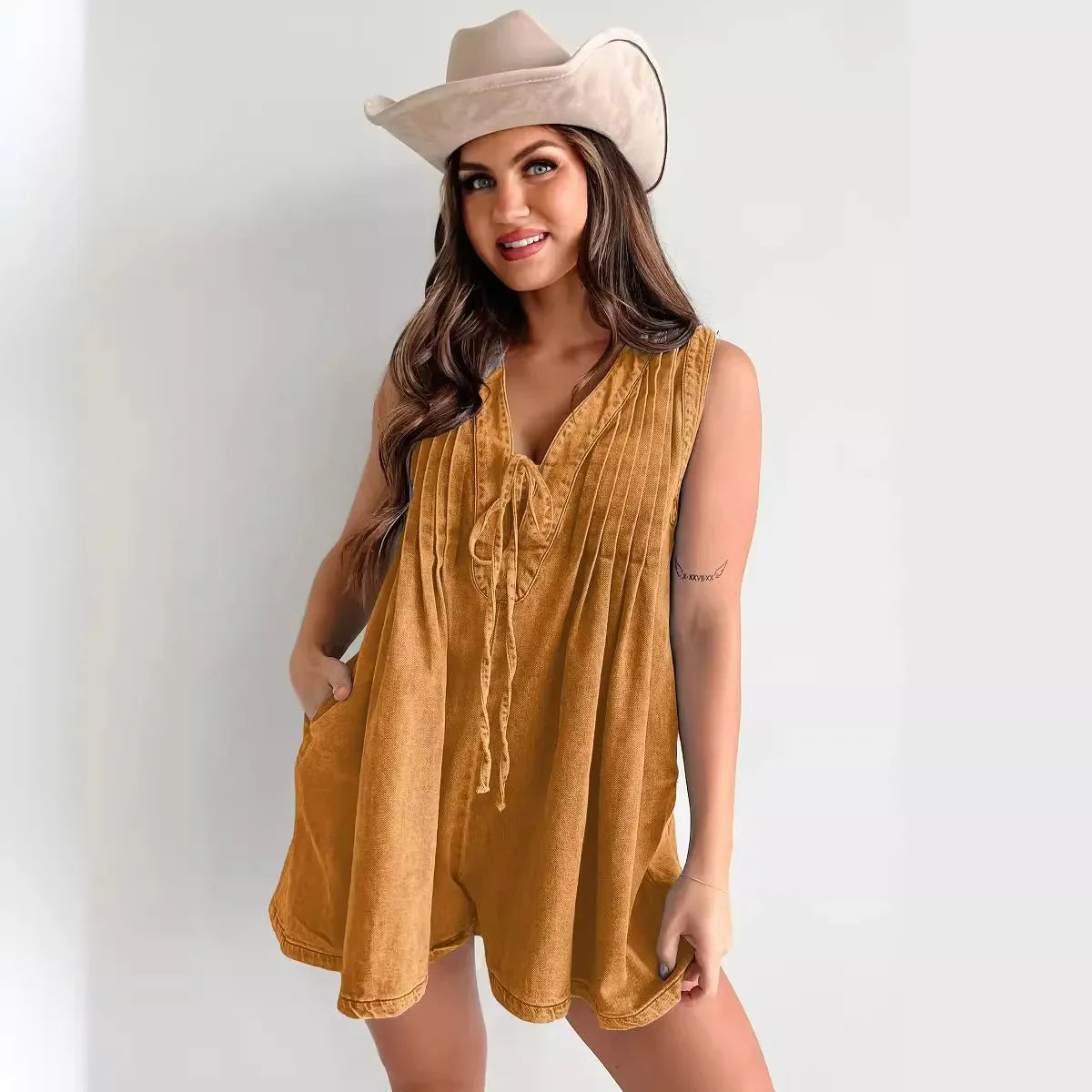 Women One Piece Denim V Neck Overalls Short Pants Casual Loose High Waist Romper 2025.  S-XL