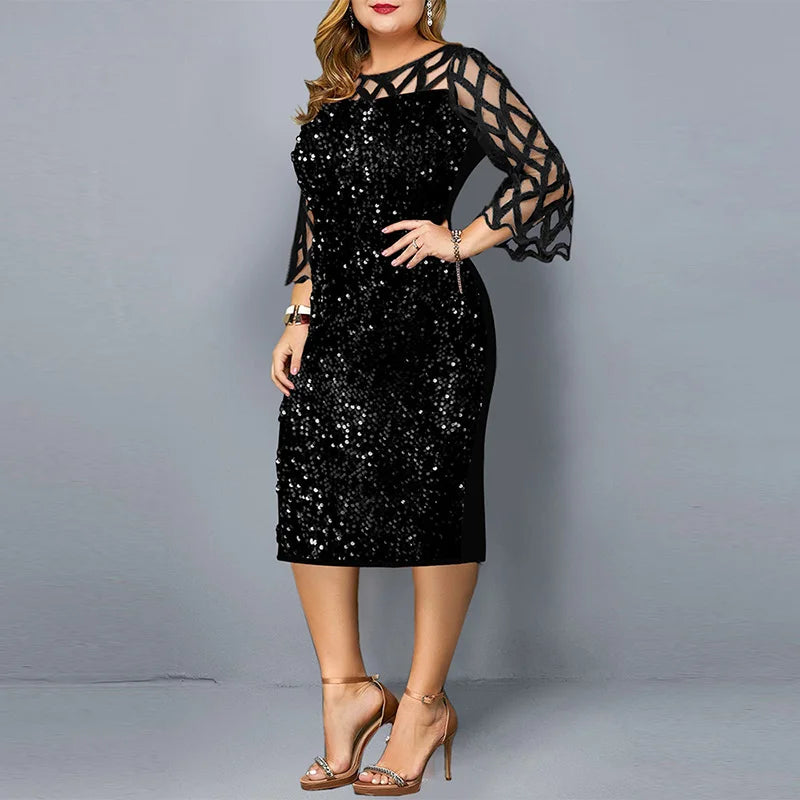 Elegant Sequin Plus Size Women Dress Sexy Casual Evening Party Dress