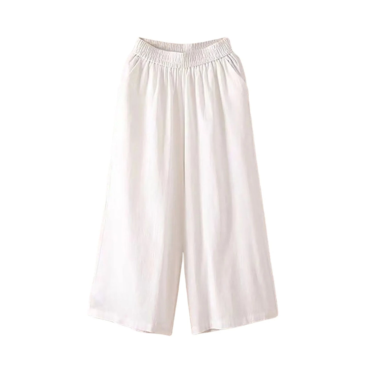 Plus Size Casual and Versatile Lazy Style Wide Leg With Pockets Lightweight High Waist Loose Cropped Capris.   L-3X