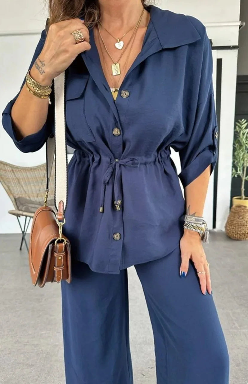 New Fashion Women's Long Sleeve Suit Casual Baggy Drawstring Shirt And Pants Female Two Piece Set.  S-3X