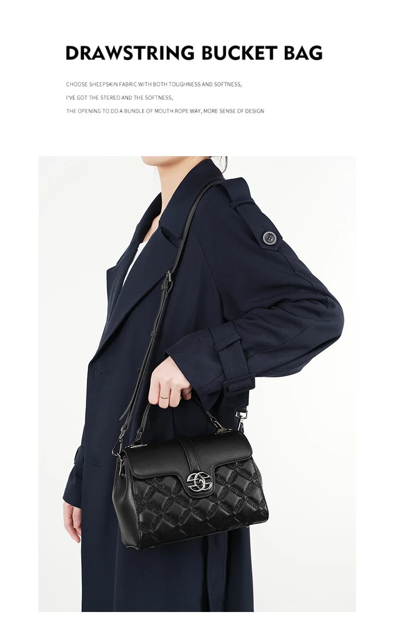 Women's Genuine Leather Handbag - Large Capacity Tote & Crossbody Bag