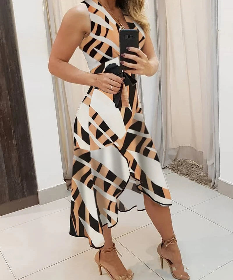 Sleeveless Summer V-neck Printed Versatile Long Dress.  S-3X