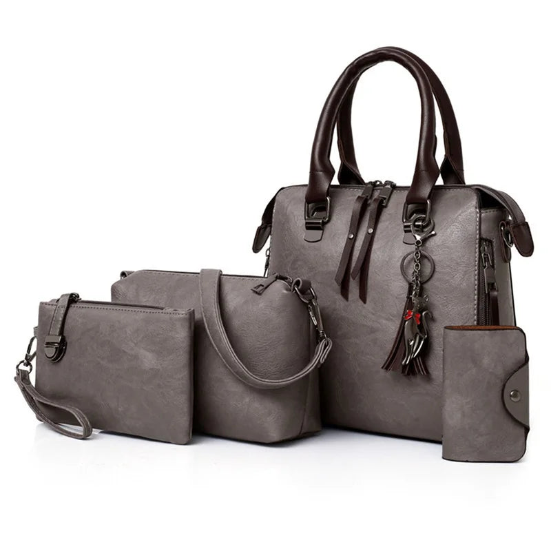 Women 4 Piece Fashion Handbags Large Capacity Tote Bag Cross-body Purse Wallet Set Perfect For Travel