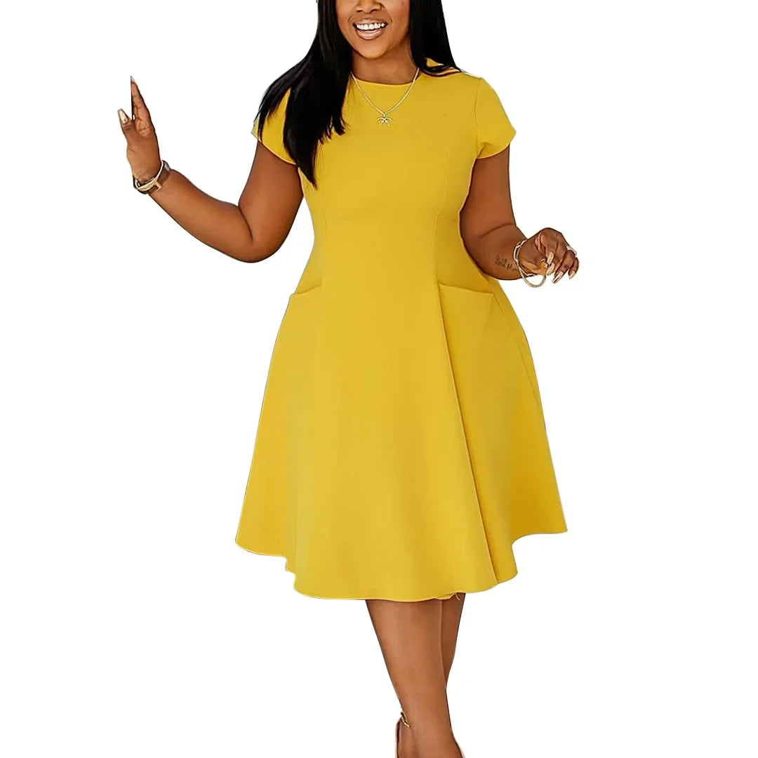 L-4XL Plus Size Dress Short Sleeve Casual Midi Dress.  L-4X