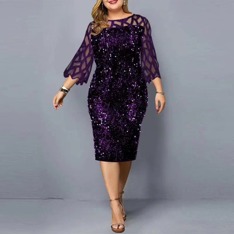Elegant Sequin Plus Size Women Dress Sexy Casual Evening Party Dress