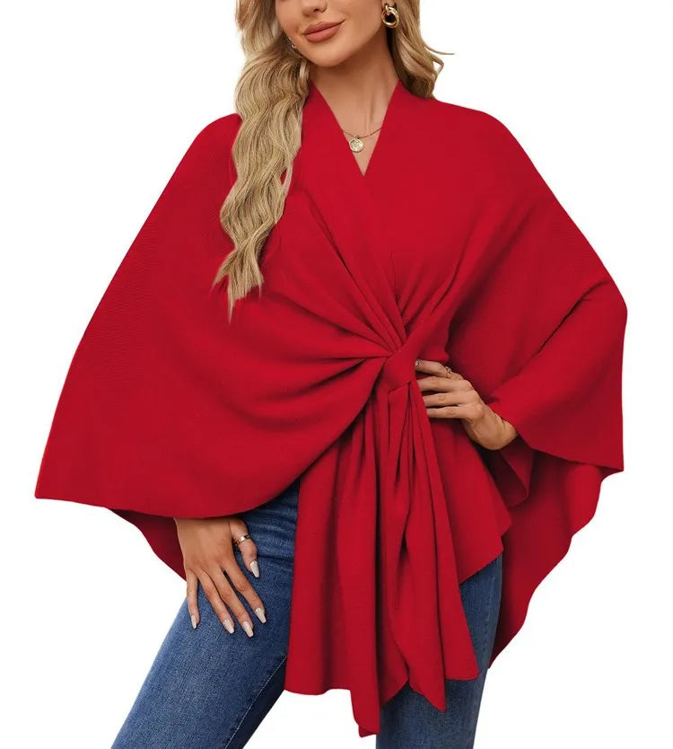 Women's Trendy Autumn And Winter Loose Elegant Shawl Wrap Casual Solid Colour Soft Open Front Poncho.